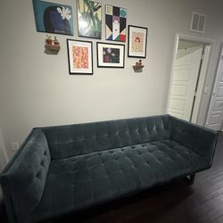 Teal Velvet Sofa And Grey Velvet Armchair 