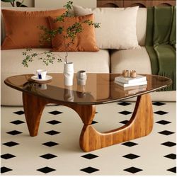 Noguchi style Coffee Table with Oak Wood Base