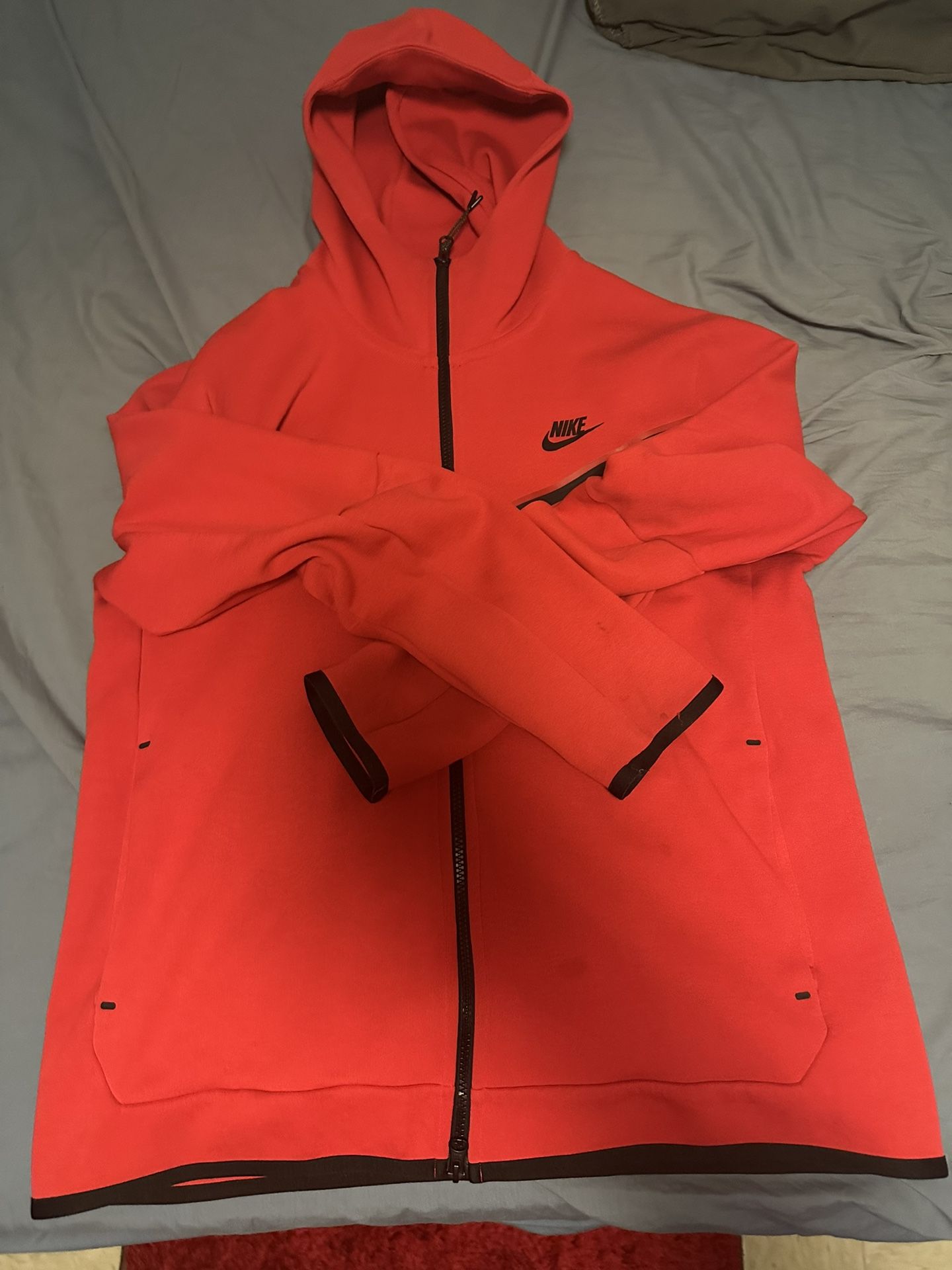 Red nike tech zip up hoodie
