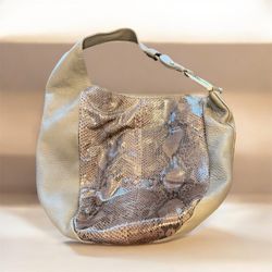 Authentic Gucci Leather Hobo Bag with Snakeskin Panel