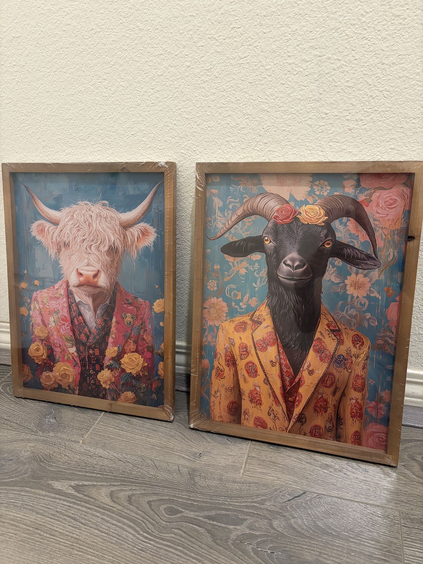 12”x16” Highland Cow Fashion Print, Goat Wearing Funky Fashion Dress Animals Wearing Human Clothes Wall Decoration
