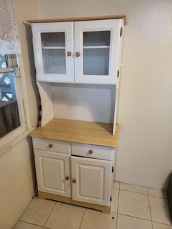 White Wood Kitchen Hutch Cabinet