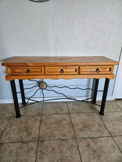 Rustic Wood and Wrought Iron Console Table