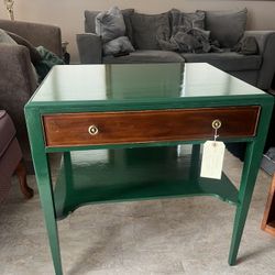 Beautiful Refurbished Glossy Hunter Green Solid Wood Table