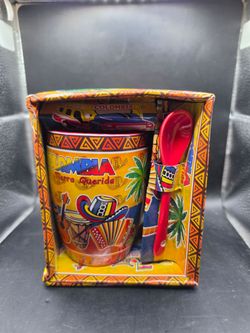 New Columbia mug Called  Tierra Querida with a mini spoon.