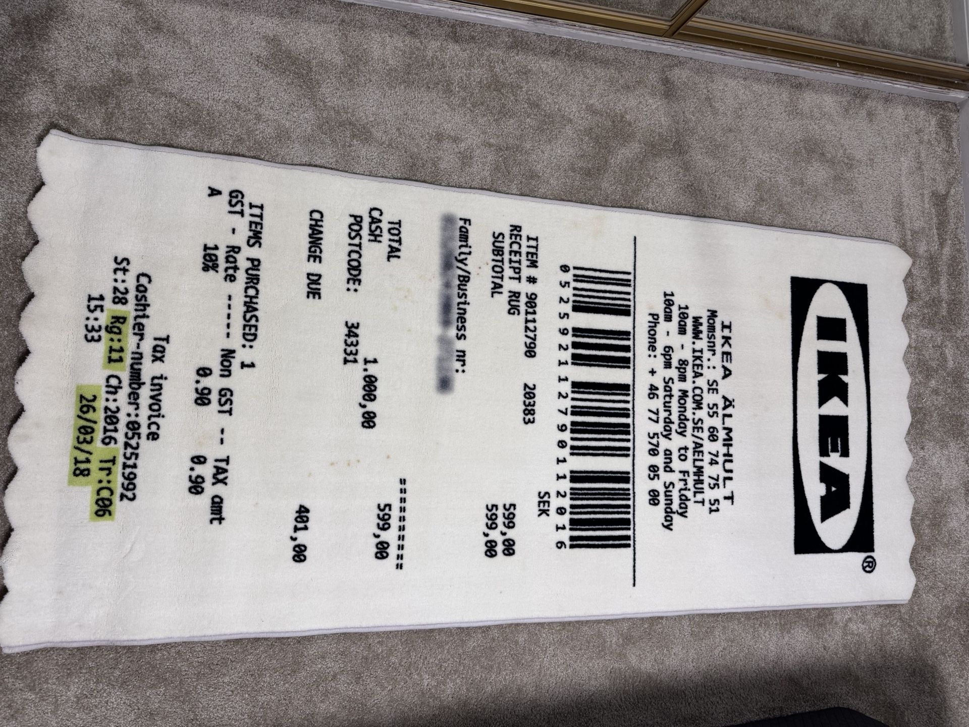 Virgil Abloh Off White Receipt Rug