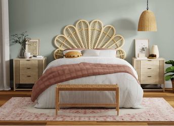 Brand New Dakota Fields Samira Rattan Queen Headboard (Beige)
