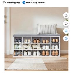 Shoe Rack Bench With Cushion And 15 Compartments