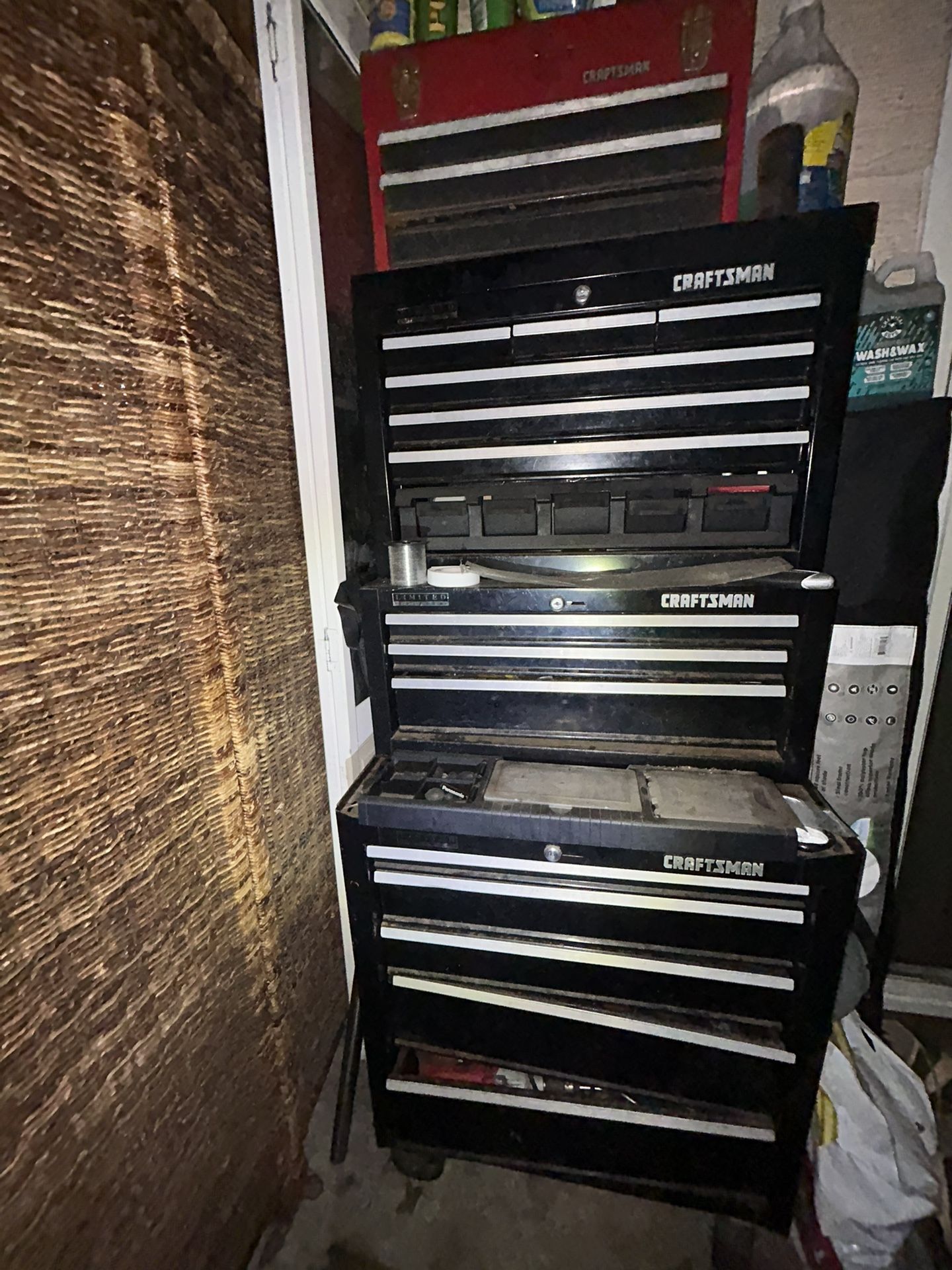 Craftsman Rolling Took Box. Filled With Tools In Every Drawer. Little Red Craftsman Tool Box Also Included. Air Compressor With Hose