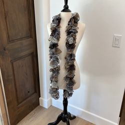 New Elegant hand knitted Multi colored Ruffled Scarf silver accents crochet