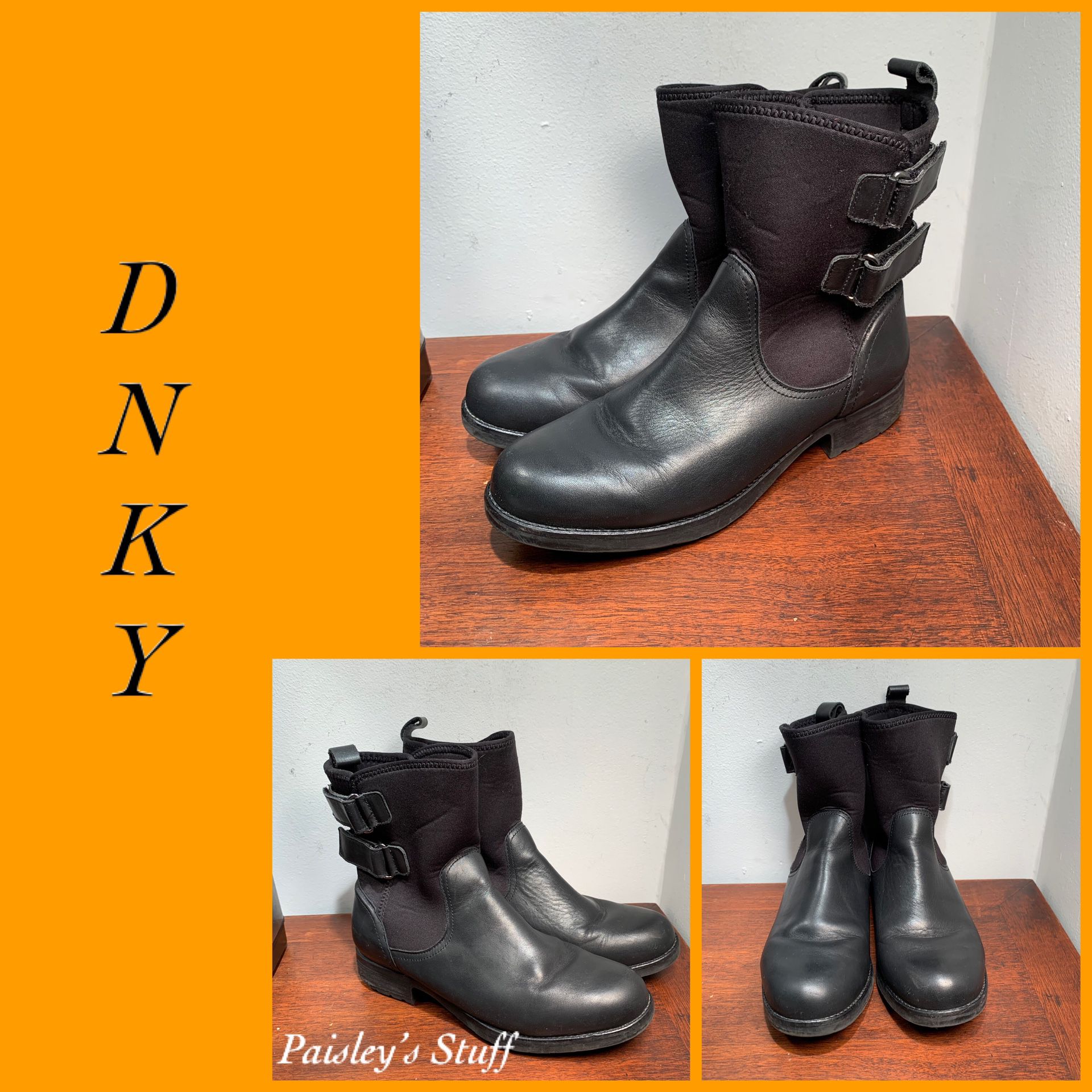 DNKY Leather Womens Boots Black Moto