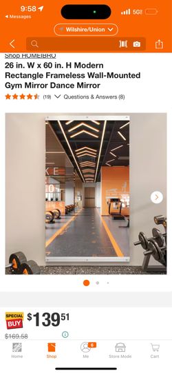 🆕 26 in. W x 60 in. H Modern Rectangle Frameless Wall-Mounted Gym Mirror Dance Mirror