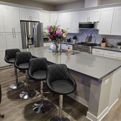 Qty 4 Black Vinyl Diamond Pattern Back/Bucket Seat Adjustable Barstool, Island, High Top Table Chairs