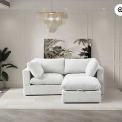 White Cloud Couch Sectional, Free Delivery! Comes With Storage Ottoman! 3 Piece Set 