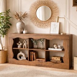 3-Tier Farmhouse Entryway Table with Storage, 63 Inches Console Narrow Long Sofa Table, G-10