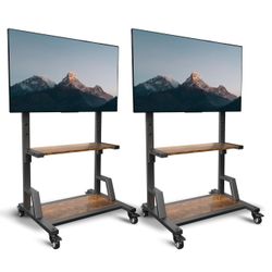 Brand New In The Box 2 Pack Rolling TV Stand - Mobile Tv Cart with Lockable Wheels and 2-Tier Shelf, Elegant Roller Cart Mount for 32-75 inches TVs, S