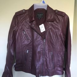 NWT LUCKY Brand Burgundy Genuine Leather Jacket 