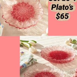 Princess House WILDFLOWER Glass Lunch Plates (4)