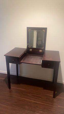Vintage Cherry Wood Desk with Center Mirror
