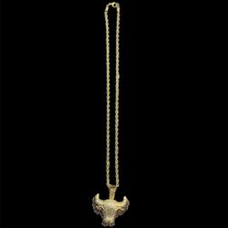 Cow head pendant with 18in rope chain gold  