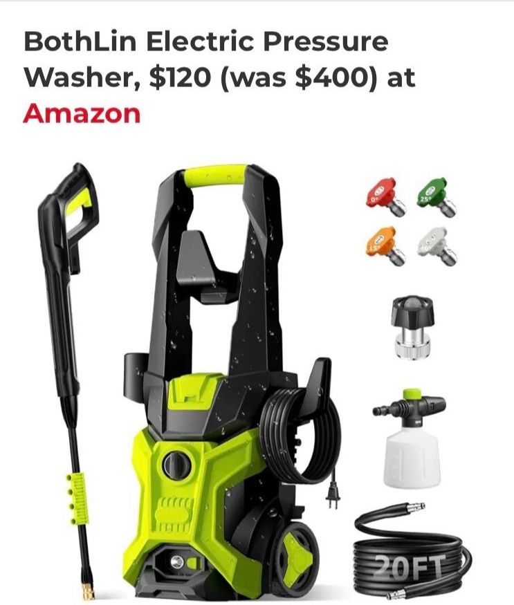 Electric Pressure Washer - 2.5 GPM Portable Lightweight Power Washer, 4 Quick-Connect Nozzles & Adjustable Soap Tank Pressure Washers for Cars, Drivew