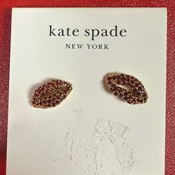 NWT! Kate Spade Gold-Tone, Crystal Zirconia Hit the Town Red Lip Stud Earrings