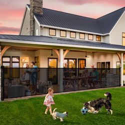 Retractable Baby Gates - 200" Extra Wide Dog Gate, 42" Extra Tall Mesh Gate Pet Gate with Support Rods, Long Child Safety Gate for Stairs 