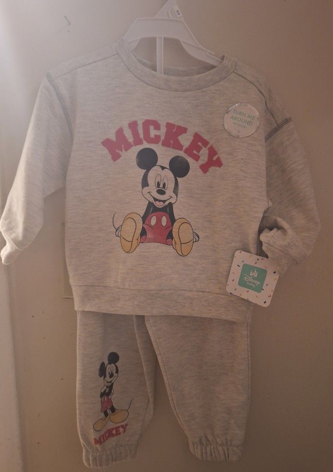 Disney Mickey Mouse Kids 2pc/set Gray Sweatshirt And Pants