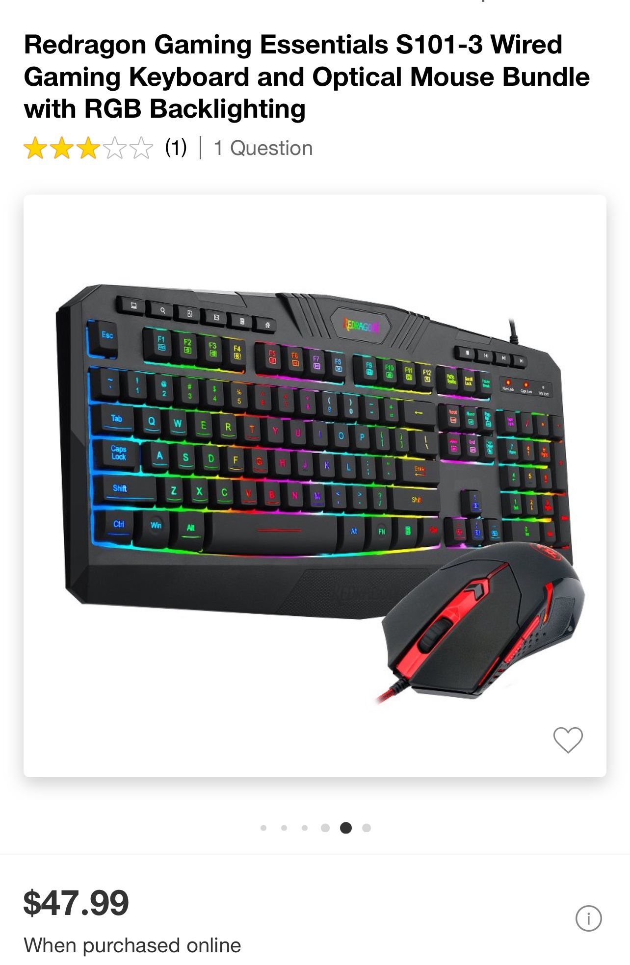Redragon S101-3 Gaming Keyboard and Mouse Combo RGB LED Backlit and Red