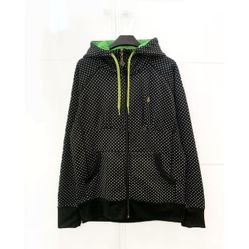 Volcom black and white raindrop/polka dot full-zip fleece hoodie women size S