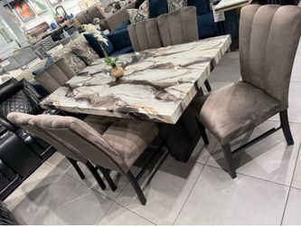 7pc Dining Set with Faux Marble Top