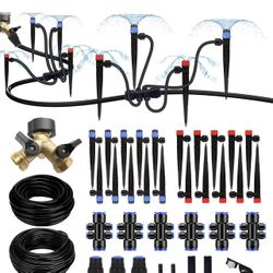 250FT Drip Irrigation System, Manual Garden Watering Kit with 6-Way Connectors,Brass Hose Splitter,1/2" & 1/4" Distribution Tubing for Greenhouse, Rai