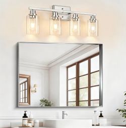 Brand NEW in Box 25.6” Brushed Nickel Vanity Light Fixture w/ Clear Glass Globes