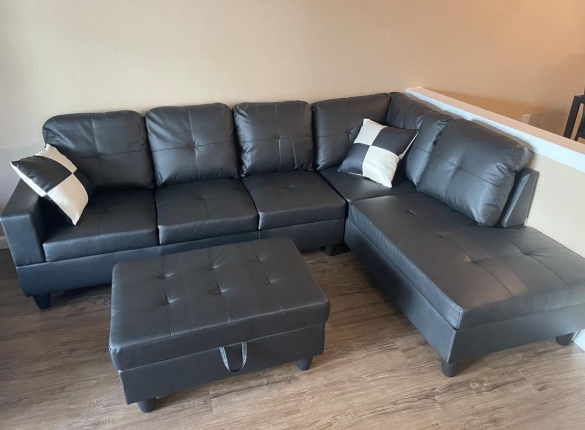 New Sectional + Storage Ottoman — Left or Right Chaise — Delivery Available