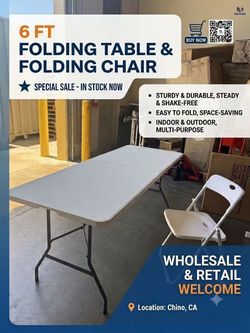 6ft Foldable Portable Plastic Tables for Party, Fold-in-Half Heavy Duty Table, 6’ Utility Dining Card Long Table, Indoor Outdoor Fold up for Picnic, C
