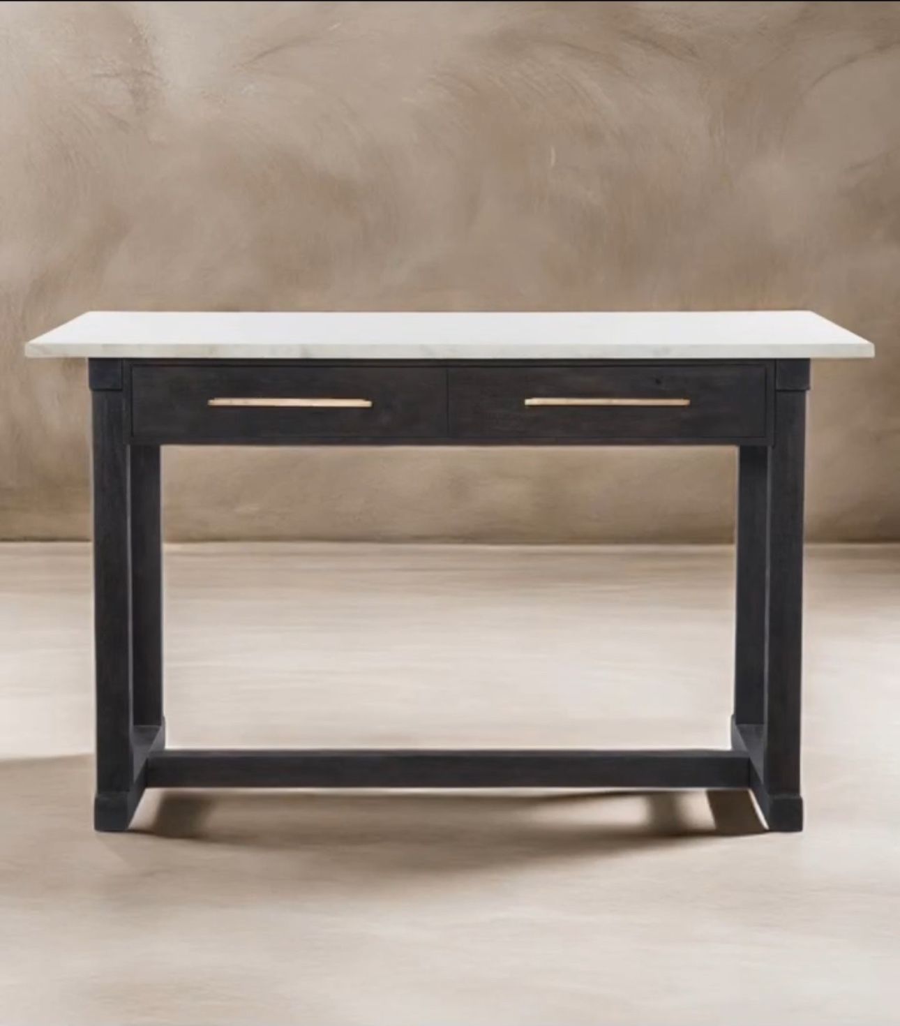 White Marble Top & Black Wood Base Kitchen Table/Island