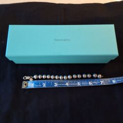 Tiffany 925 Sterling Silver 8mm Bead Ball Chain Bracelet 7" Long