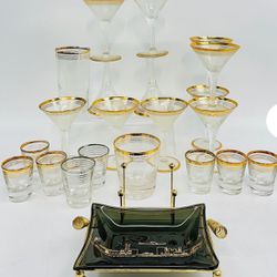 GILT Gold TRIM VINTAGE Martini Glasses (6), CUPS AND ASHTRAY 