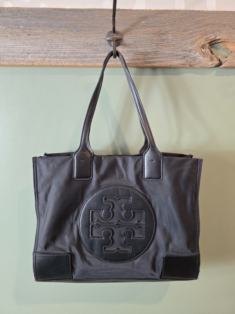 Tory Burch Black Nylon/Patent Leather Large Ella Expendable Tote Bag