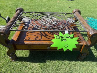 Ornate Wood and Wrought Iron Coffee Table