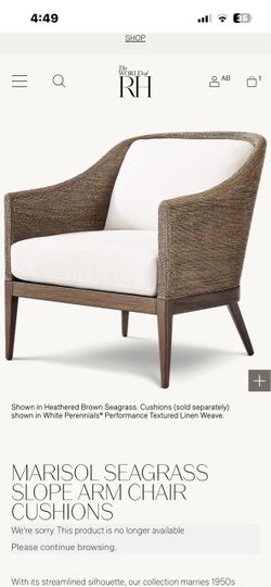 Restoration Hardware MARISOL SEAGRASS SLOPE ARM CHAIR CUSHIONS