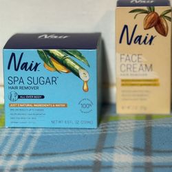 Nair spa sugar, scrub, and face cream