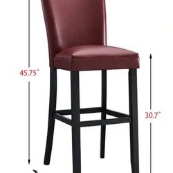 Set of 4 Bar Height Stools – Dark Red Faux Leather – Solid Wood
