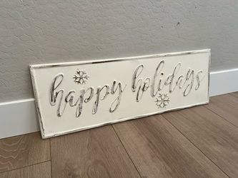 32x11 White Washed and Gold Metal “Happy Holidays” Sign Wall Art