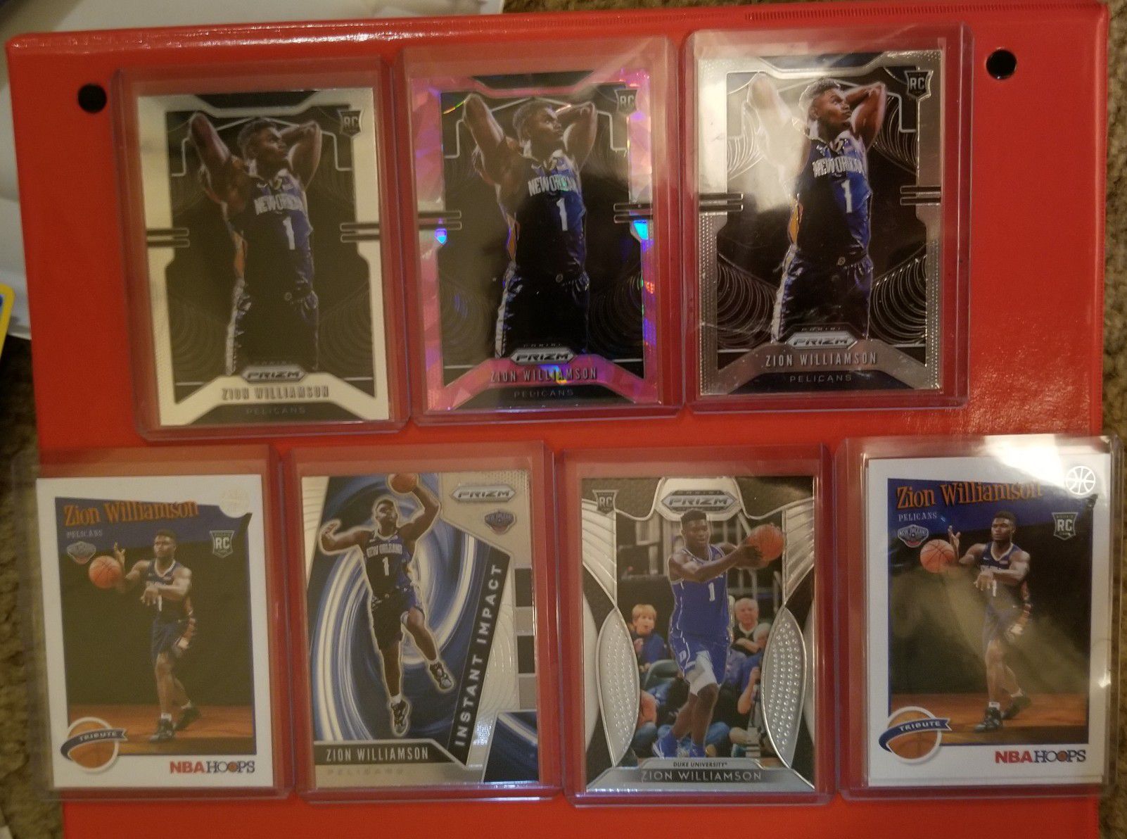 ZION WILLIAMSON 2019-20 Prizm, Prizm Draft picks & Hoops rookie card lot. 16 cards in total Including a Pink ice Prizm rookie
