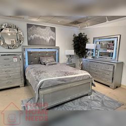 4- Pieces Gray color Bedroom set with LED