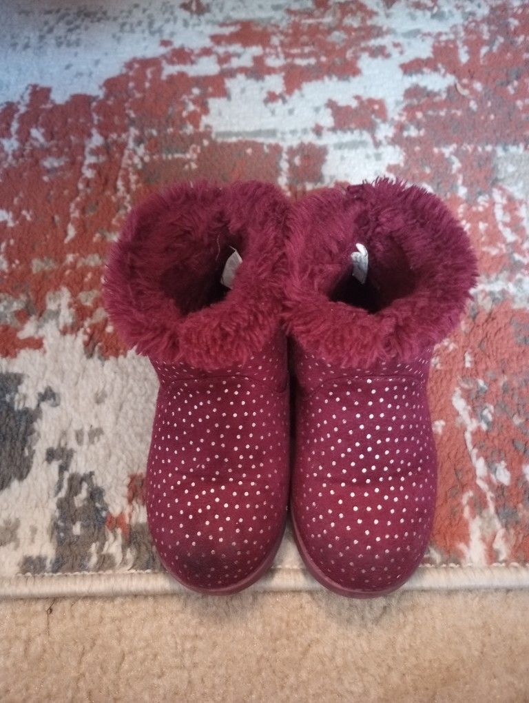 Toddler Girl (Cat &Jack( Polka Dot Purple Fur Winter Snow Boots Size 9