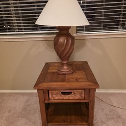 Wood Side Table And Lamp