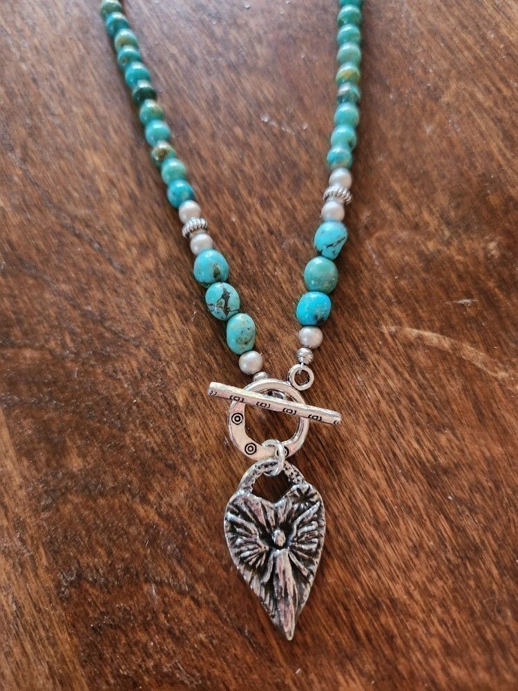 Protection Angel SS Turquoise Necklace