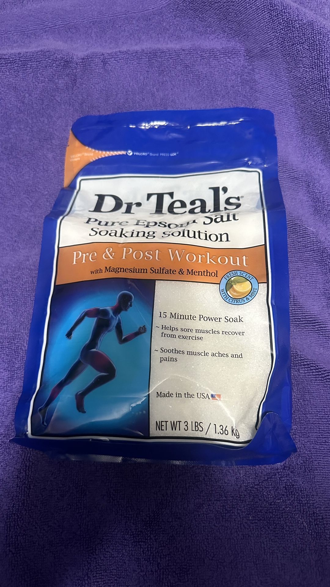 Dr. Teal's Pure Epsom Salt Soaking Solution Pre & Post Workout Sealed Bag
